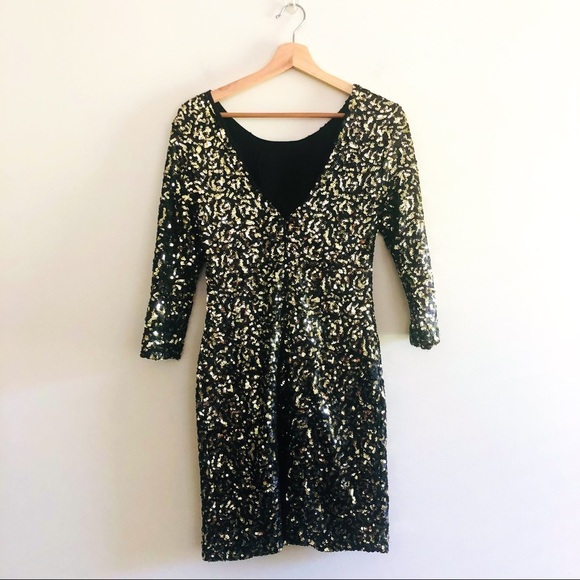 MM Couture Gold and Black Sequin Metallic Dress Size Medium - Picture 5 of 13